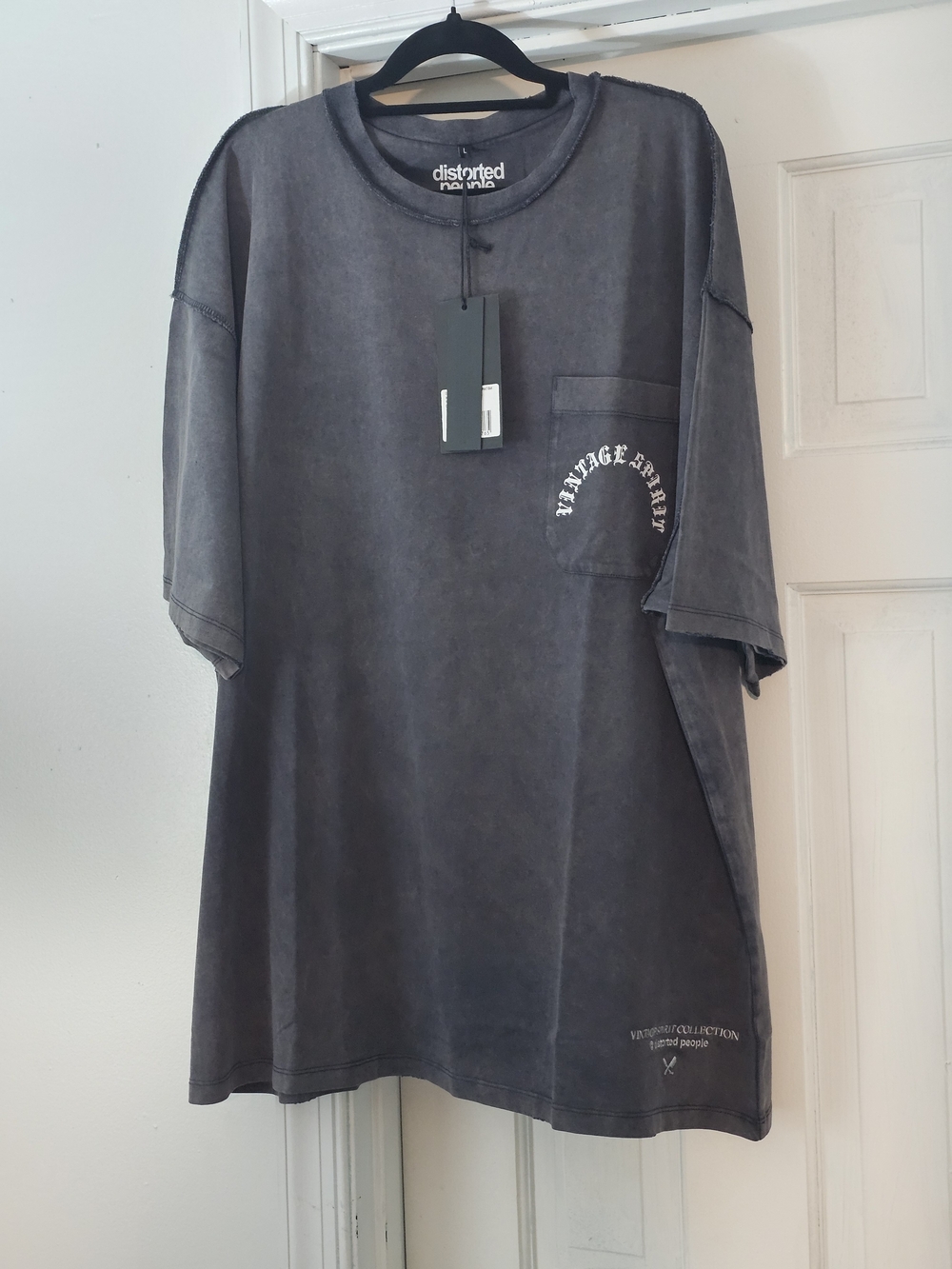 Distorted Vintage Finish Charcoal Pocket T-Shirt - Men